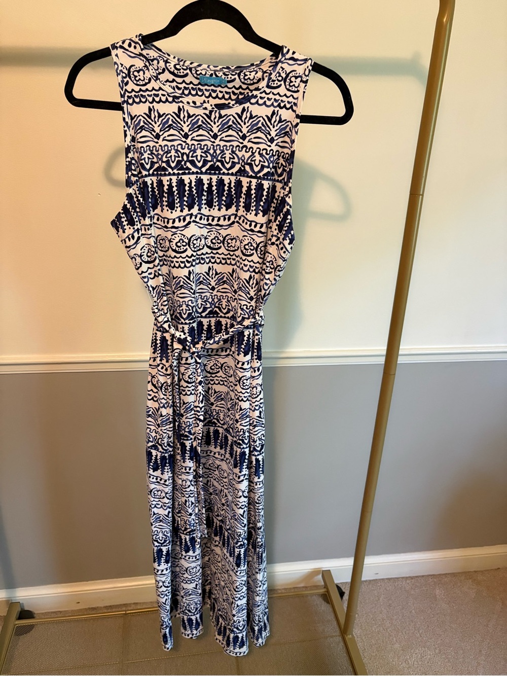 J. MCLaughlin Sleeveless Blue & White Printed Maxi Dress